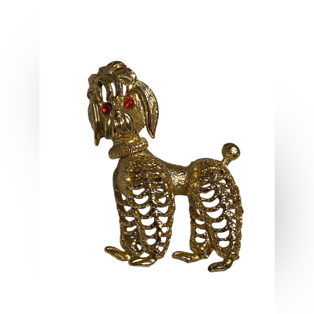 Vintage Gold Tone Poodle Wobble Head Brooch #7519